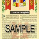 COATES - ENGLISH - Coat of Arms - Family Crest - Armorial GIFT! 8.5x11