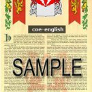 COE - ENGLISH - Coat of Arms - Family Crest - Armorial GIFT! 8.5x11