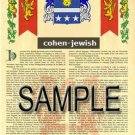 COHEN - JEWISH - Coat of Arms - Family Crest - Armorial GIFT! 8.5x11