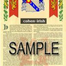 COHEN - IRISH - Coat of Arms - Family Crest - Armorial GIFT! 8.5x11