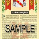 COKER - ENGLISH - Coat of Arms - Family Crest - Armorial GIFT! 8.5x11