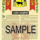 COLE - ENGLISH - Coat of Arms - Family Crest - Armorial GIFT! 8.5x11