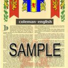 COLEMAN - ENGLISH - Coat of Arms - Family Crest - Armorial GIFT! 8.5x11