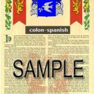 COLON - SPANISH - Coat of Arms - Family Crest - Armorial GIFT! 8.5x11
