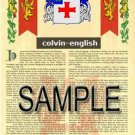 COLVIN - ENGLISH - Coat of Arms - Family Crest - Armorial GIFT! 8.5x11