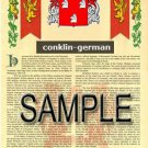 CONKLIN - GERMAN - Coat of Arms - Family Crest - Armorial GIFT! 8.5x11