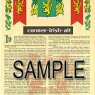 CONNER - IRISH - ALT - Coat of Arms - Family Crest - Armorial GIFT! 8.5x11