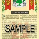 CONNORS - IRISH - Coat of Arms - Family Crest - Armorial GIFT! 8.5x11