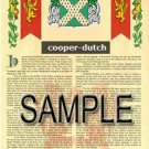 COOPER - DUTCH - Coat of Arms - Family Crest - Armorial GIFT! 8.5x11