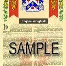 COPE - ENGLISH - Coat of Arms - Family Crest - Armorial GIFT! 8.5x11