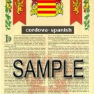 CORDOVA - SPANISH - Coat of Arms - Family Crest - Armorial GIFT! 8.5x11