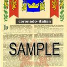 CORONADO - ITALIAN - Coat of Arms - Family Crest - Armorial GIFT! 8.5x11