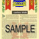 CORTES - IRISH - Coat of Arms - Family Crest - Armorial GIFT! 8.5x11