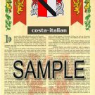 COSTA - ITALIAN - Coat of Arms - Family Crest - Armorial GIFT! 8.5x11