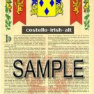 COSTELLO - IRISH - ALT - Coat of Arms - Family Crest - Armorial GIFT! 8.5x11