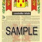 COSTELLO - IRISH - Coat of Arms - Family Crest - Armorial GIFT! 8.5x11