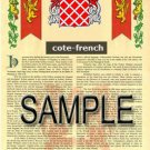 COTE - FRENCH - Coat of Arms - Family Crest - Armorial GIFT! 8.5x11