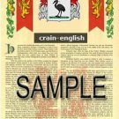 CRAIN - ENGLISH - Coat of Arms - Family Crest - Armorial GIFT! 8.5x11