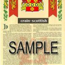 CRAIN - SCOTTISH - Coat of Arms - Family Crest - Armorial GIFT! 8.5x11