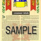 CRAMER - IRISH - Coat of Arms - Family Crest - Armorial GIFT! 8.5x11