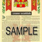 CRANE - SCOTTISH - Coat of Arms - Family Crest - Armorial GIFT! 8.5x11
