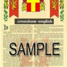 CRENSHAW - ENGLISH - Coat of Arms - Family Crest - Armorial GIFT! 8.5x11