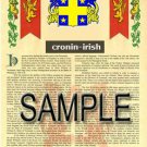 CRONIN - IRISH - Coat of Arms - Family Crest - Armorial GIFT! 8.5x11