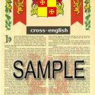 CROSS - ENGLISH - Coat of Arms - Family Crest - Armorial GIFT! 8.5x11