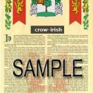 CROW - IRISH - Coat of Arms - Family Crest - Armorial GIFT! 8.5x11