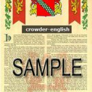 CROWDER - ENGLISH - Coat of Arms - Family Crest - Armorial GIFT! 8.5x11