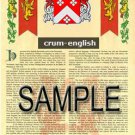 CRUM - ENGLISH - Coat of Arms - Family Crest - Armorial GIFT! 8.5x11