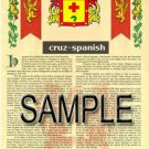 CRUZ - SPANISH - Coat of Arms - Family Crest - Armorial GIFT! 8.5x11