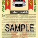 CULVER - ENGLISH - Coat of Arms - Family Crest - Armorial GIFT! 8.5x11