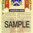 CUMMINS - IRISH - Coat of Arms - Family Crest - Armorial GIFT! 8.5x11