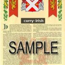 CURRY - IRISH - Coat of Arms - Family Crest - Armorial GIFT! 8.5x11