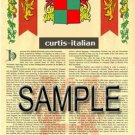 CURTIS - ITALIAN - Coat of Arms - Family Crest - Armorial GIFT! 8.5x11