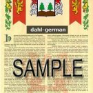 DAHL - GERMAN - Coat of Arms - Family Crest - Armorial GIFT! 8.5x11