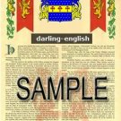 DARLING - ENGLISH - Coat of Arms - Family Crest - Armorial GIFT! 8.5x11