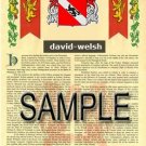 DAVID - WELSH - Coat of Arms - Family Crest - Armorial GIFT! 8.5x11