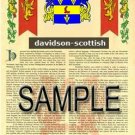 DAVIDSON - SCOTTISH - Coat of Arms - Family Crest - Armorial GIFT! 8.5x11