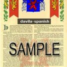 DAVILA - SPANISH - Coat of Arms - Family Crest - Armorial GIFT! 8.5x11