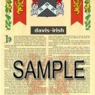 DAVIS - IRISH - Coat of Arms - Family Crest - Armorial GIFT! 8.5x11