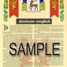 DAVISON - ENGLISH - Coat of Arms - Family Crest - Armorial GIFT! 8.5x11