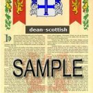 DEAN - SCOTTISH - Coat of Arms - Family Crest - Armorial GIFT! 8.5x11