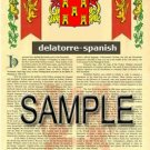 DELATORRE - SPANISH - Coat of Arms - Family Crest - Armorial GIFT! 8.5x11