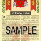 DELGADO - ITALIAN - Coat of Arms - Family Crest - Armorial GIFT! 8.5x11