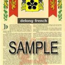 DELONG - FRENCH - Coat of Arms - Family Crest - Armorial GIFT! 8.5x11