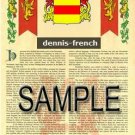 DENNIS - FRENCH - Coat of Arms - Family Crest - Armorial GIFT! 8.5x11