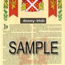 DENNY - IRISH - Coat of Arms - Family Crest - Armorial GIFT! 8.5x11