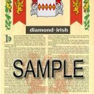 DIAMOND - IRISH - Coat of Arms - Family Crest - Armorial GIFT! 8.5x11